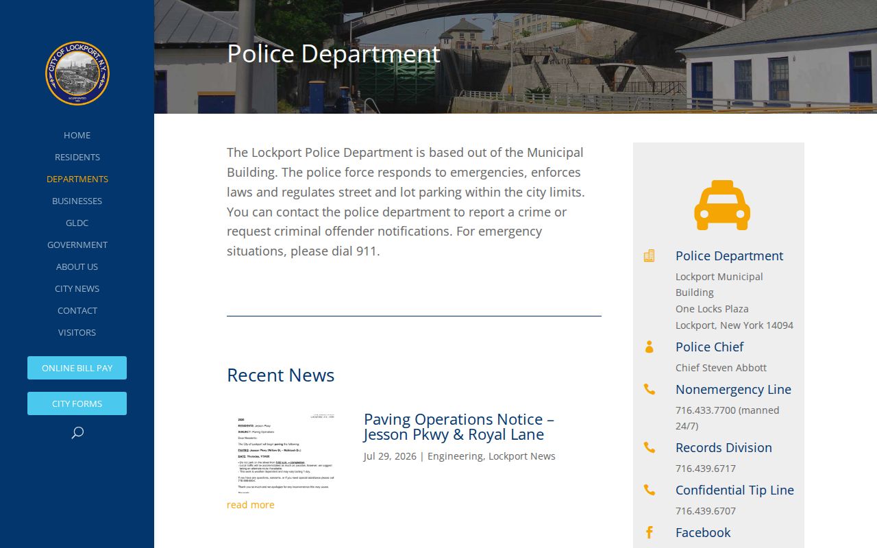 Lockport criminal records at the Lockport Police Department