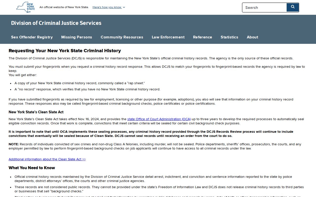 Niagara County criminal history review through New York DCJS