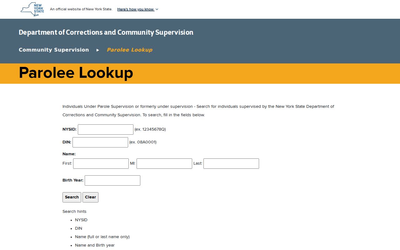 Niagara County criminal supervision search through DOCCS parole lookup