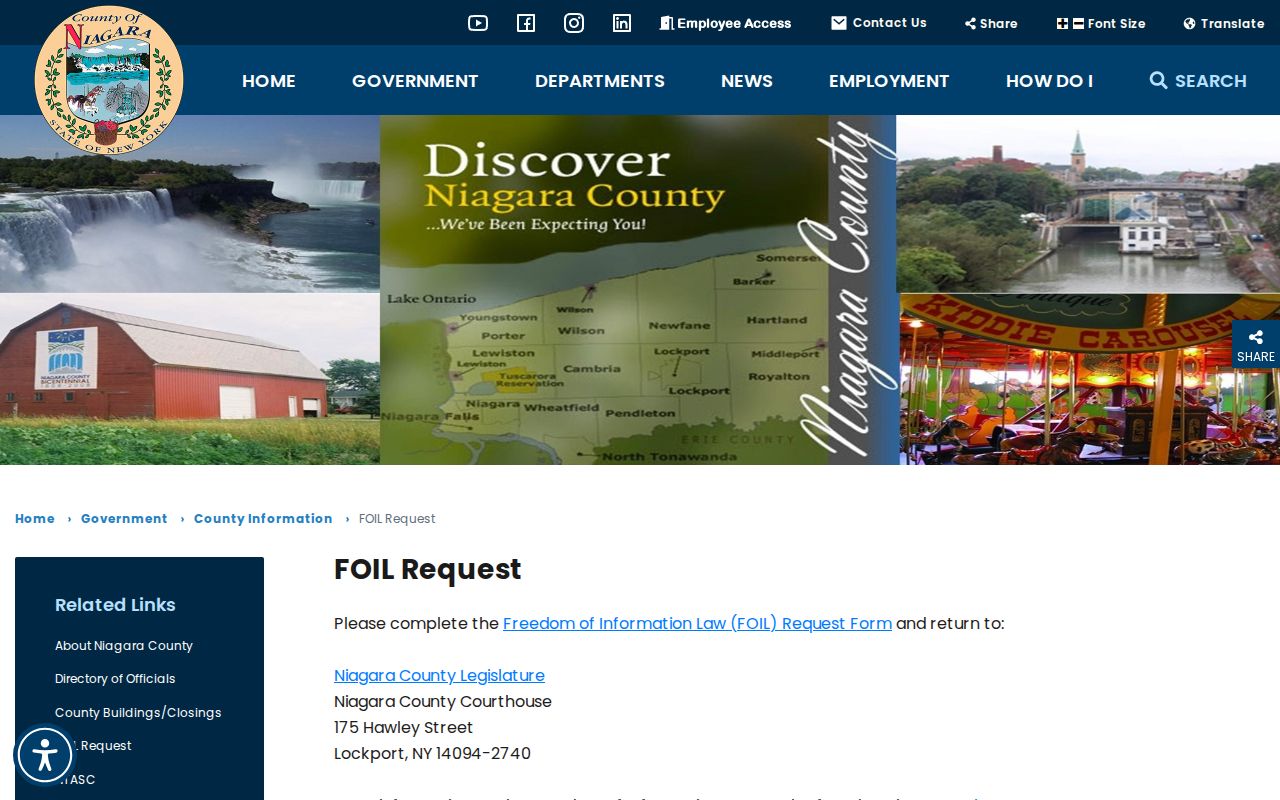 Niagara County criminal records request through FOIL