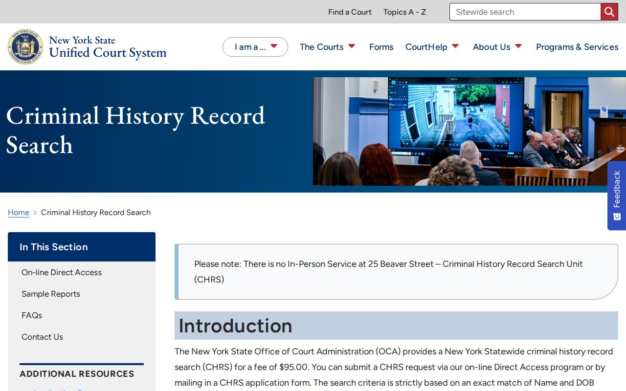 Niagara County criminal court history through OCA CHRS